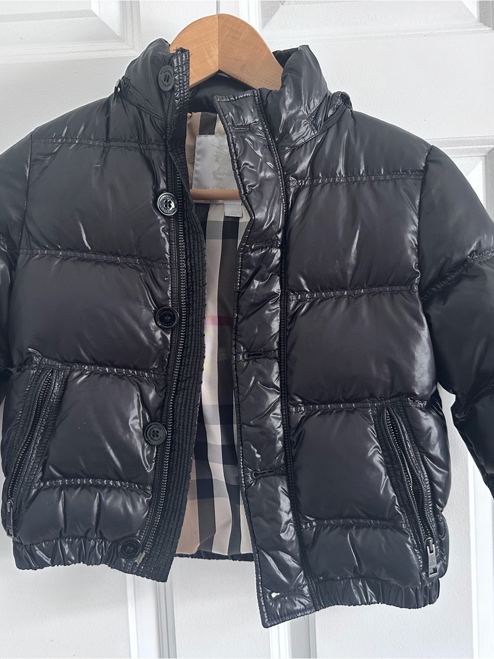 Burberry Black Gloss Quilted Puffer Jacket with Hood